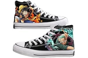 LOPERT One Piece Luffy Zoro Roronoa Printed Cosplay Zapatos Unisex Adulto High Top Canvas Zapatillas