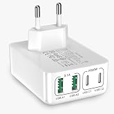 USB C Charger, Total Power Output 40W 4 Ports, Multiple PD 3.0 Flat Charger, Space Saving Reduced Size Adapter Compatible wit