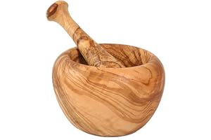 ILGGRO Olivenholz Mörser ca 12 cm Außendurchmesser Handarbeit Jedes Stück ein Unikat incl. Stößel