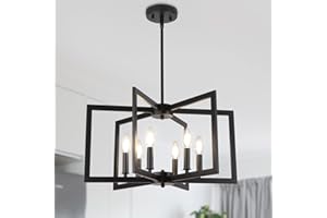 ‎KMAIPEM KMaiPem 6 Lights Modern Black Pendant Lamp, Vintage Country House Chandelier, Height Adjustable Rustic Farmhouse Metal Geometric Pendant Light Dining Table Bedroom Living Room Kitchen Foyer