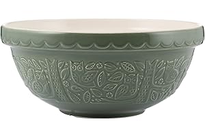 Mason Cash in The Forest Owl Mixing Bowl 4 Litre | 26cm Dark Green S18 Stoneware Bowl for Bread, Cake, Cookie, Pastry & Pudding Mixes, Embossed Woodland Design