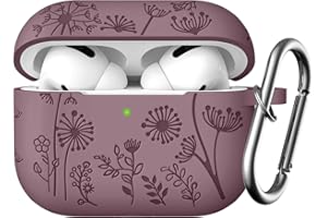 Easuny Gravierte Hülle Kompatibel mit AirPods Pro 2 Hülle 2022, Silikon Schutzhülle Kompatibel für Apple AirPods Pro 2nd/1st Generation Case, mit Karabiner [Front-LED Sichtbar], Rauchiges Violett
