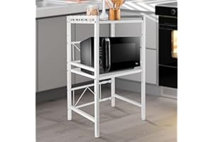 HUOLE Mikrowellen Regal, Ofengestell, 2-lagiges Erweiterbares Mikrowellenständer, Mikrowellenhalter Organizer, Küchenregal Stehend, Arbeitsplatte Küche mit Haken-40/64 * 36,5 * 78cm – weiß