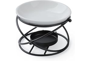 AUPOWER Metall Duftöllampe Teelicht, Duftlampe aus Metall, Aromalampe Teelichthalter mit Keramikschale 01- Schwarz