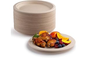 AHPYEUHK 100 Pezzi Piatti Carta Riciclabile Piatti di Carta 15.2cm Ecologici Biodegradabili e Compostabili, in Fibra di Canna da Zucchero Naturale, Estremamente rigidi e Resistenti-naturale