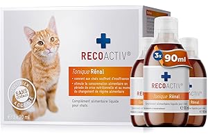 RECOACTIV Tonique Rénal pour Chats, 3 x 90 ML, complément Alimentaire pour la Convalescence en Cas de Signes précoces de Troubles de la Fonction rénale du Chat Ainsi Que pour la prophylaxie