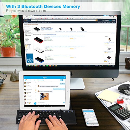 Faltbare Bluetooth Tastatur, EC Technology Portable Faltbare Wireless Keyboard mit Multi Touchpad, Halter, Touch Keyboard für Android Windows iOS – Silber - 5