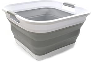 SAMMART 32L zusammenklappbarer Kunststoff-Wäschekorb – quadratische Wanne/Korb – faltbarer Aufbewahrungsbehälter/Organizer – tragbare Waschwanne – platzsparender Wäschekorb (Grau)