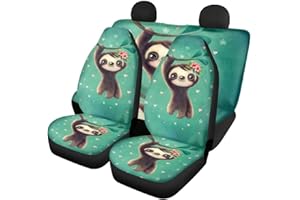 ‎CHAQLIN chaqlin 4-teilige Grünes Faultier Auto-Rücksitzbezüge Komplettes Set für Damen, Hintere Rückenlehnenabdeckung + Hintere untere