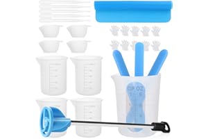 FUNXIM Silikon Messbecher Set für Epoxidharz, 250&100ml Mischbecher, Farbbecher, Silikonmatte, Rührstäbchen, Rührerpaddel, Pipetten, Handschuhe von Epoxidharz, Formen, Schmuckherstellung,leicht zu reinigen