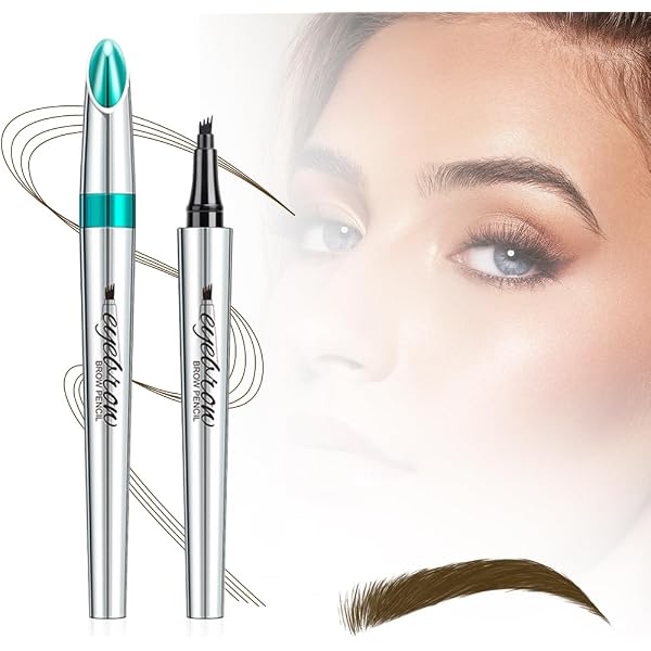 Microblading Augenbrauenstift – Wasserfest, 4 Mikrogabelspitzen, Lang Anhaltend, Farbe 02 Dunkelbraun