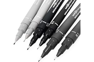 Uni Pin Cienkopis do rysowania - zestaw do szkicowania - odcienie szarości - 0,1/0,5 mm - zestaw 6 sztuk