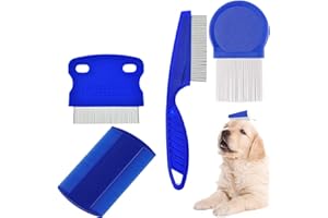 QAYMZUMD Flea Comb for Cat Dog, 4 PCS Pet Flea Removal Lice Combs, Stainless Steel Fine Teeth Pet Comb Grooming Set for Cat Dog Flea Lice, Float Hair and Tear Stain Remover Combs