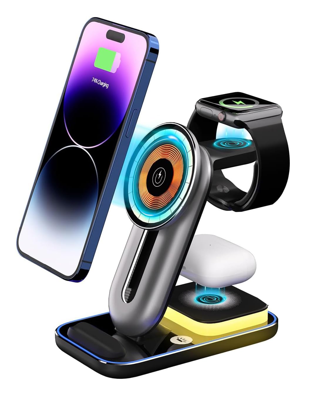 Cason 23W Certified Qi2 Wireless Charger for iPhone,Magnetic 3 in 1 Mag Safe Wireless Charging Pad/Stand,Fast Charging Dock for iPhone 13,14,15,16 & S23,S24 Ultra (Mettalic Grey)