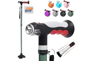 BigAlex Gehstock mit Zwei Leuchten für Damen und Herren, Faltbare Gehstöcke mit Rutschfester Quad-Basis für Stabil, Klappbar, Höhenverstellbar, Aufstehhilfe, Gehhilfe Stock für Senioren & Erwachsene