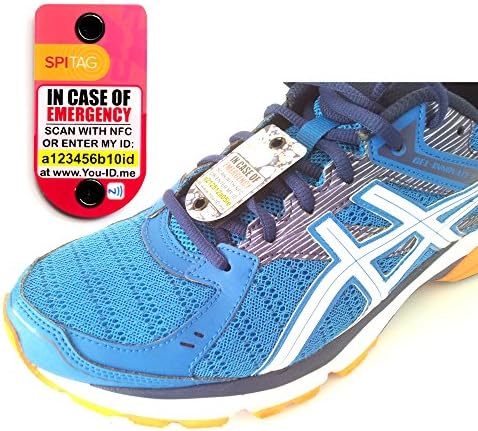 Runners Training Shoe Electronic Safety ID Tag Sports Shoe Emergency Identification Device featuring NFC Tag and Unique Identity Number In Case of Accident or Emergency. Colour: Bubblegum