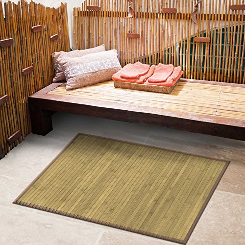 casa pura Bamboo Floor Mat with Fabric Border Tibet Nonslip