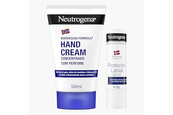 Neutrogena Fórmula Noruega Crema De Manos Concentrada (50ml) + Protector Labial SPF 20 (4,8g), crema de manos reparadora con perfume, bálsamo hidratante para labios secos