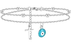 JeryWe pulsera de tobillo de acero inoxidable para las mujeres adolescentes de playa de cuentas del corazón de la cadena de Figaro lindo tobillo en capas pulsera ajustable del pie de joyería