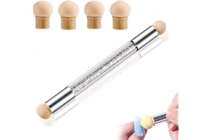 BODIIWULIU Nail Art - Spazzola in spugna, doppia testa, spazzola in spugna con 4 testine di sostituzione, strumento sgrassante per rendere lo smalto per unghie, pennello per nail art, strumenti (bianco)