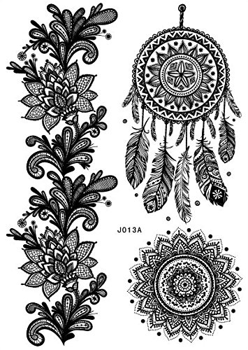 3 Bögen Henna TATTOO SCHWARZ Black B Fake Flash Tattoo Aufkleber Traumfänger und Henna Motive - 3