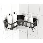 ATA HOME Banyor K&ouml;şe Yapışkanlı Banyo Rafı, K&ouml;şe Banyo D&uuml;zenleyici, Duş Rafı Organizer Şampuanlık, Plastik Siyah