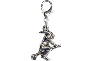 Miniblings Hexe Charm Hexenbesen auf Besen Halloween Besenreiten versilbert - Handmade Modeschmuck I Kettenanhänger versilbert - Bettelanhänger Bettelarmband - Anhänger für Armband