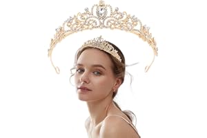 PAOTXPUM Gold Rhinestone Crown Tiara Elegant Princess Crown Shiny Crystal Bridal Crown Royal Queen Jewelry Rhinestone Headband for Women Girls Wedding Prom Birthday Tiara Cosplay Costumes Hair Accessories