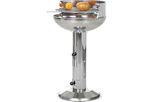 Posten Anker XXL Edelstahl Säulengrill, Grillfläche 35 cm, höhenverstellbarer Grillrost, Luftzufuhr regulierbar, Holzkohlegrill rund, Standgrill Silber