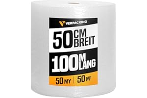 ‎VERPACKING verpacking 1 Rolle Luftpolsterfolie 100 m lang - Stärke 50 my, Noppenfolie Knallfolie Blisterfolie 50cm Breit Polstermaterial Füllmaterial für Kartons