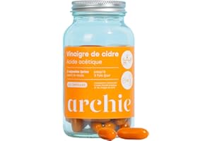 ARCHIE & COMPAGNIE Archie, Capsules Vinaigre de Cidre Biologique - Naturel, sans gluten, sans lactose. Cure de 1 mois. 60 capsules. Made in France.