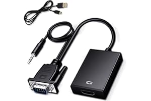 Aolirot Adaptador VGA a HDMI con Cable de Audio de 3,5 mm y Cable USB de alimentación Convertidor VGA Macho a HDMI Hembra para PC, Portátiles, Proyector HDTV