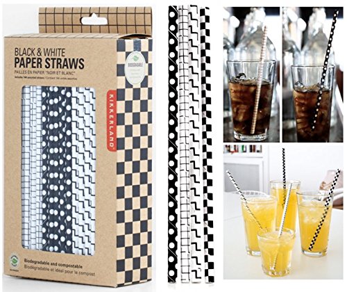 Öko Strohhalme aus Papier in schwarz/weiß - Trinkhalme Cocktailhalme Röhrchen im 144er Set