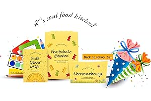 K‘S SOUL FOOD KITCHEN Nerve Food Gift Set for School Enrolment, Frustration Protection Bear, Good Mood Drops & Nerve Food in Value Set, School Cones Filling Sweets, Nerve Food, Anti-Stress Chocolate