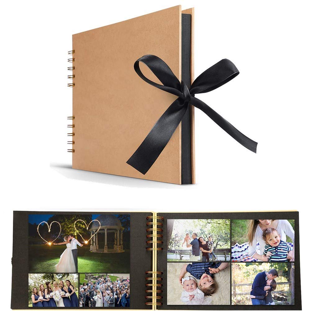 BEESCLOVER 40Sheets(80Pages) Coil Style Bowknot Ribbon Circlip Photo Album DIY Scrapbook