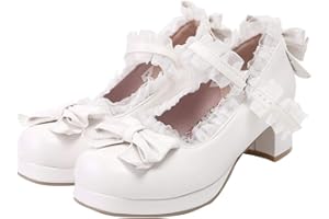 LUXMAX Womens Kawaii Shoes Mid Block Heels Mary Jane Platform Shoes