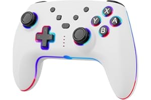 GEEKHAVE Wireless Controller per Switch/Switch 2/Lite/OLED/PC, Controllore Switch Pro con illuminazione RGB 7 Colori/Doppia Vibrazione/Trigger Hall Effect/Turbo, Joystick Ergonomico Precisione, Bianco