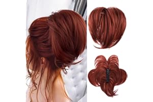 PORSMEER Claw Clip in Short Copper red Ponytail Hair Extension with Bendable Metal Wire Hair Pieces for Women Messy Bun Hair Piece, Fake Pony Tail DIY Styles