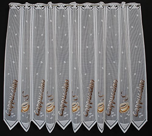 Scheibengardine Cappuccino 90 cm hoch verschiedene Farben (weiß mit beige/braun) | Breite der Gardine durch Stückzahl in 11,5 cm Schritten wählbar!
