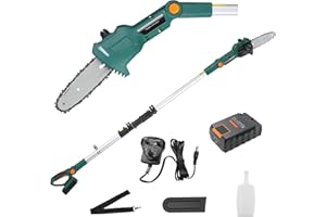LIFERUN Cordless Pole Pruner, 20 V Li-Ion Battery Telescopic Pole Saw, Electric Telescopic Pruner, with 2.5 Ah Battery/Charger, 200 mm Blade Length, 5m/s Chain Speed