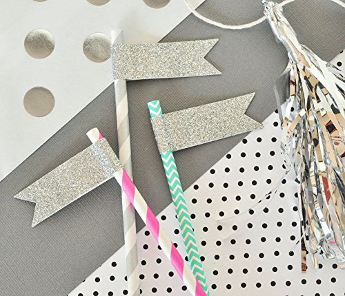 12 Schöne funkelnde Silberne Glitzernde-Fähnchen-Aufkleber zum Dekorieren und Basteln - 2