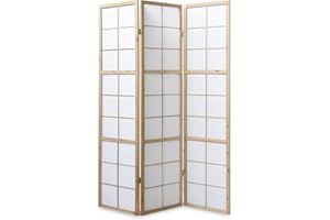 ‎HOMESTYLE4U Homestyle4u 279, Paravent Raumteiler Innen 3 teilig, Holz Natur Reispapier Weiß Raumtrenner Sichtschutz Shoji Trennwand