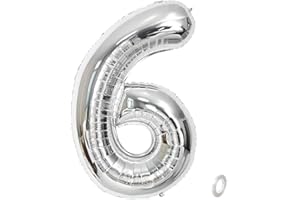Balorise 40 Zoll Aluminium Luftballon Silber Zahl 6, Helium Unterstützt, Ballon Nummer 0-9, 10-100 (101cm), große Folienballons Dekoration für Geburtstagsfeier, Hochzeit, Jubiläum