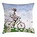 Produktbild Outdoor Throw Pillow Cushion Cover, Woman Riding Vintage Romantic Bike with Spring Time Flowers in Basket Nature Image, Decorative Square Accent Pillow Case, 18 X 18 Inches, Multicolor