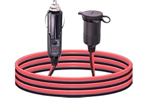 Leehitech 3M/10FT 12V/24V Car Lighter Extension Lead 16AWG Cigarette Lighter Extension Cord, 20A Fuse, Male Plug to Femal Socket Extension Cable with LED Light for Camping Tire Inflator Air Compressor