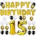 Produktbild KUNGYO Happy Birthday Buchstaben ballons +Nummer 15 Mylarfolie Ballon + 24 Stück Schwarzes Gold Weiß Luftballons -Perfekte 15 Jahre alte Geburtstagsfeier Dekoration Lieferungen