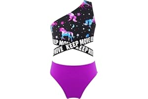 Kaerm Costumi da Bagno per Bambina Bikini Tankini da Spiaggia Cinturino Singolo Asimmetrico con Stampa Floreale Costume Estivo Bambina Set Mare Piscina