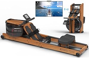 ‎KITOPA Kitopa Wasser Rudergerät Holz, Rudergerät für Zuhause klappbar mit 30 Tage Kinomap Mitgliedschaft, Max Benutzerhöhe 2m/160kg, Rudergeräte Wasser mit Bluetooth Display & Verstellbarer Handy-Halter