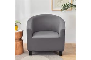 Highdi Housse de Fauteuil Plaine Extensible Hôtel Chesterfield 1 Pièce, Couverture de Fauteuil Couleur Unie, Housse de Canapé avec Accoudoirs Protecteur de Tub Chair (Gris)