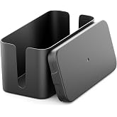 Cable Management Box, Cable Tidy Box Black Cable Organiser Box with Lid Small Cable Box for Hiding Power Strips Electrical Co